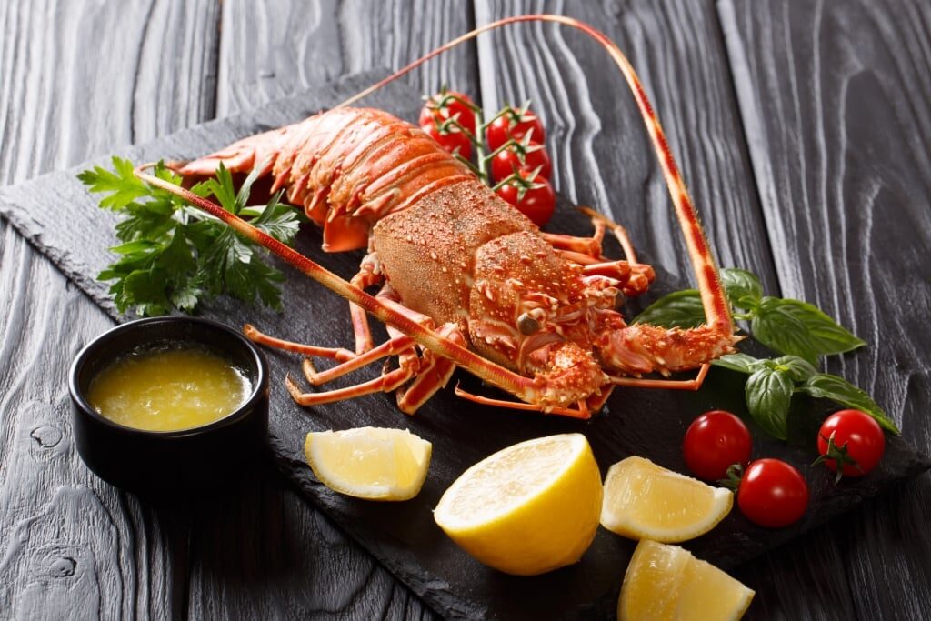 Spiny lobster on a plate