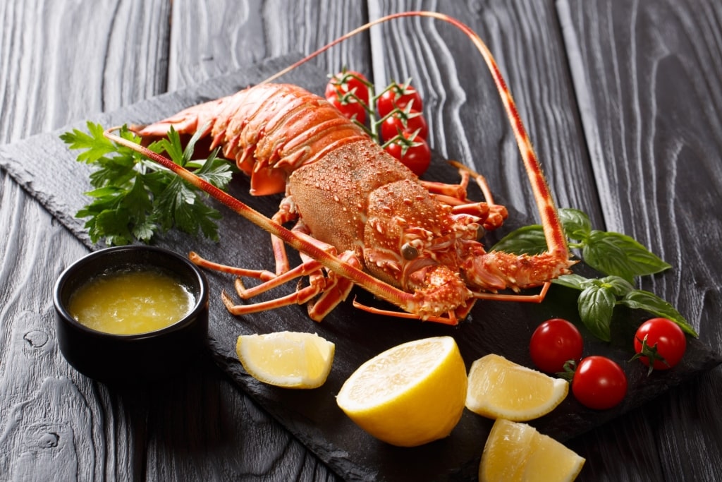 Spiny lobster on a plate