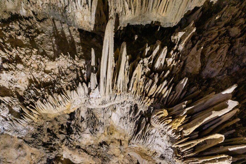 Stalagmites and stalactites inside Nerja Caves