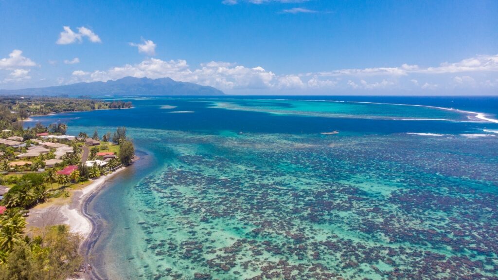 Aerial view of Papara Beach in Papeete, Tahiti