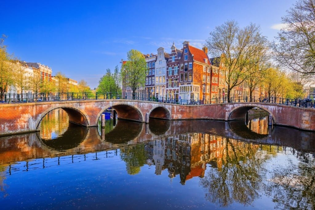 Colorful waterfront of Amsterdam, The Netherlands