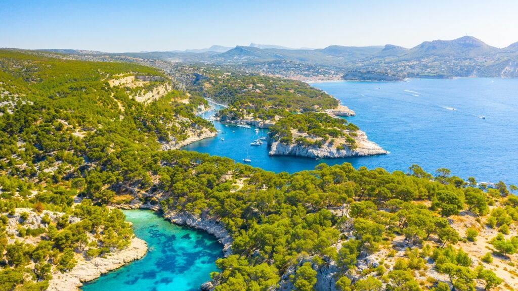 Aerial view of Parc National des Calanques in Marseille, France