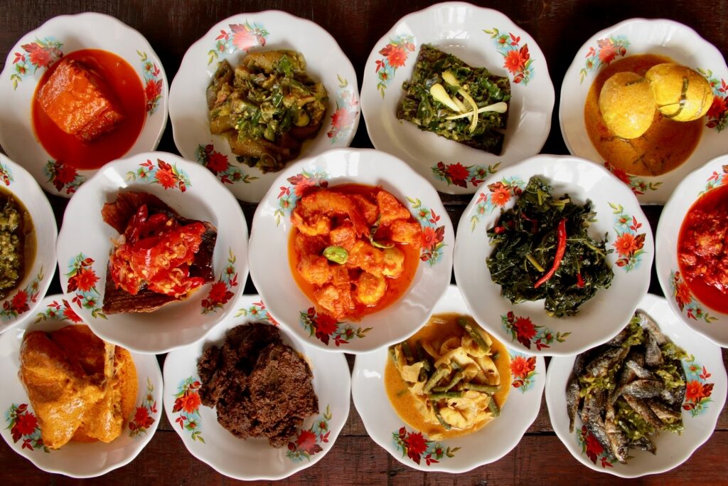 Plates of Indonesian food