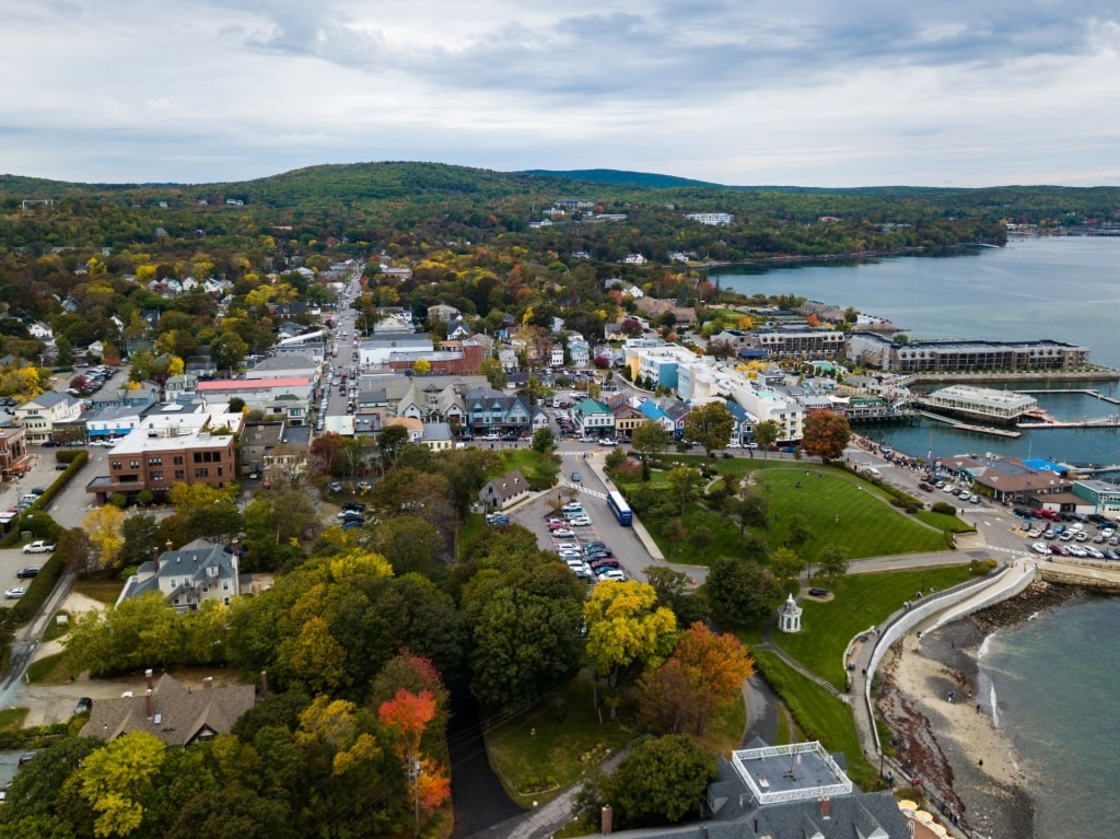 Aerial view of Downtown Bar Harbor