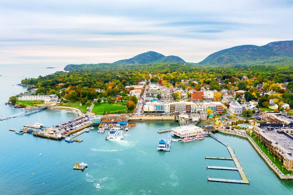Aerial view of Downtown Bar Harbor