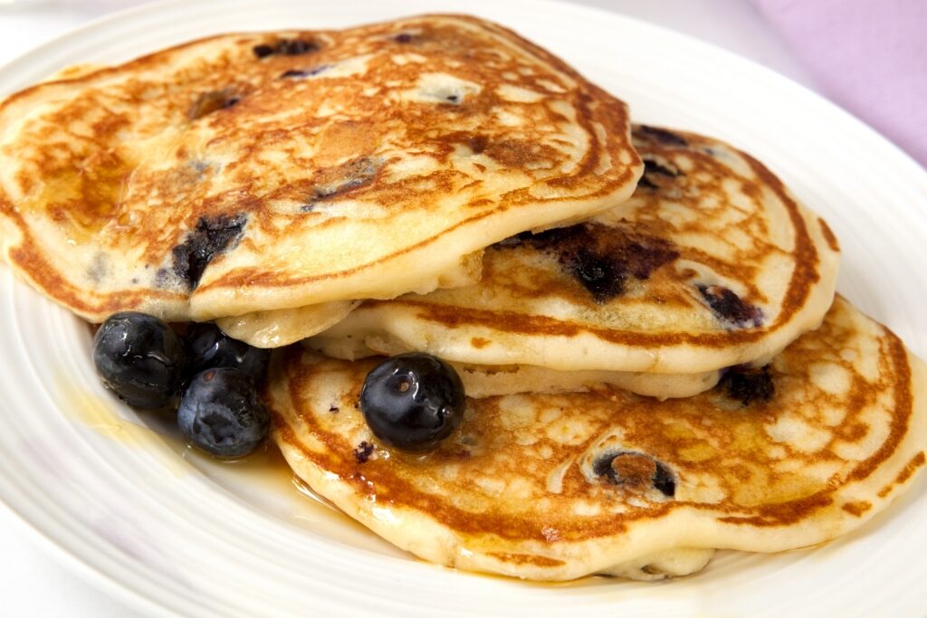 Blueberry pancakes on a plate