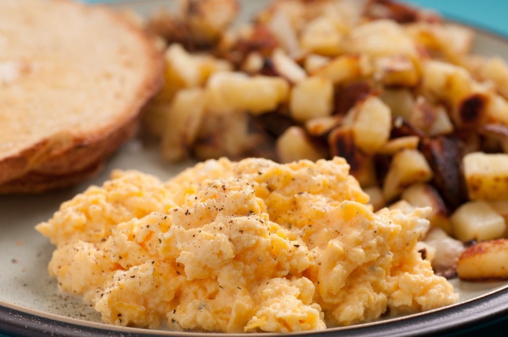 Scrambled eggs and toast