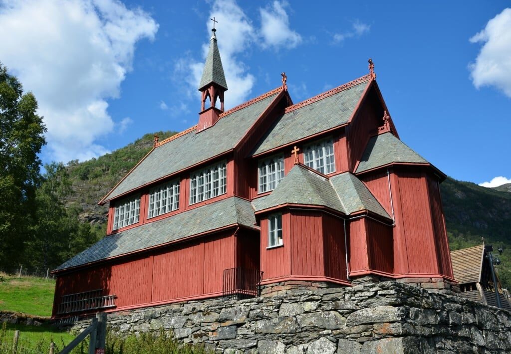 Red exterior of New Borgund Stave Church