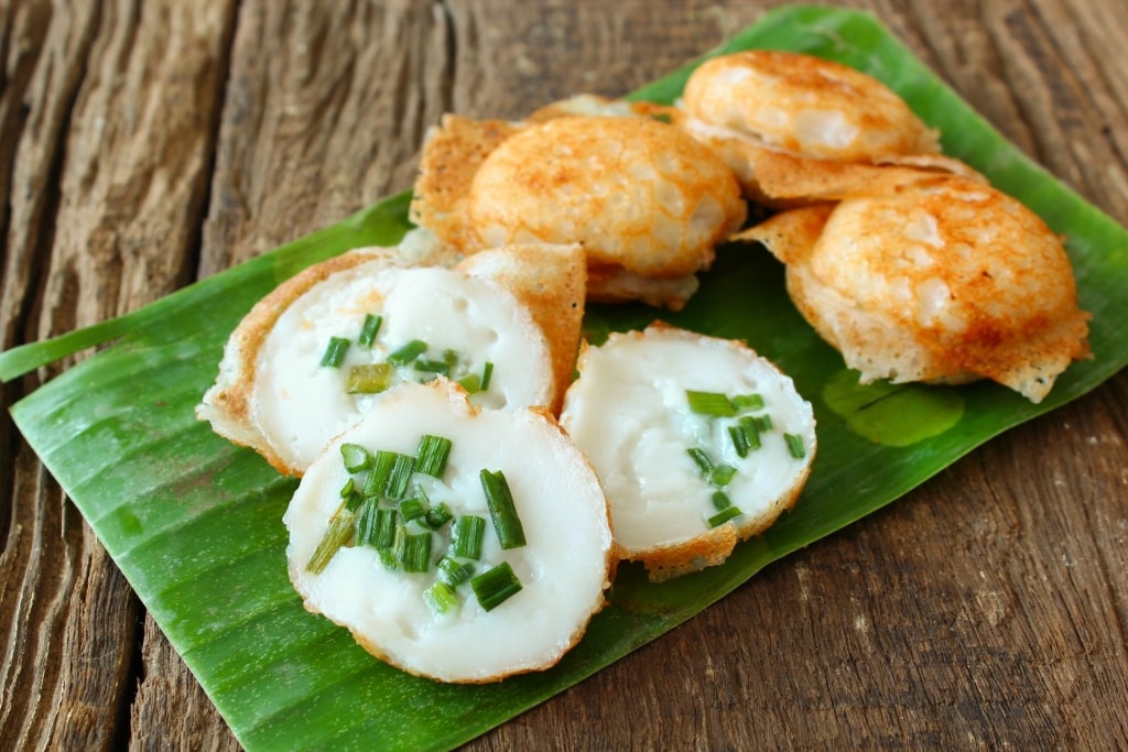 Kanom krok on a banana leaf