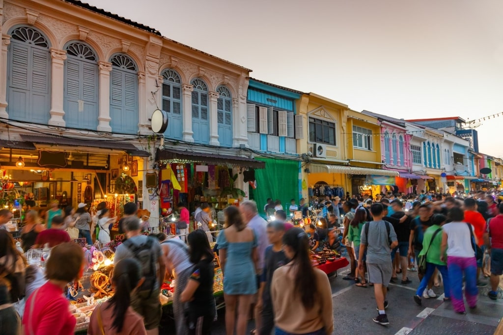 People strolling around Phuket Sunday Walking Street Market