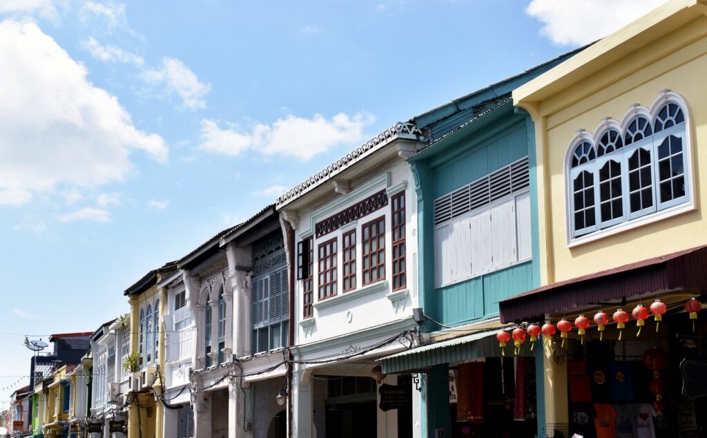 Colorful buildings along Thalang Road