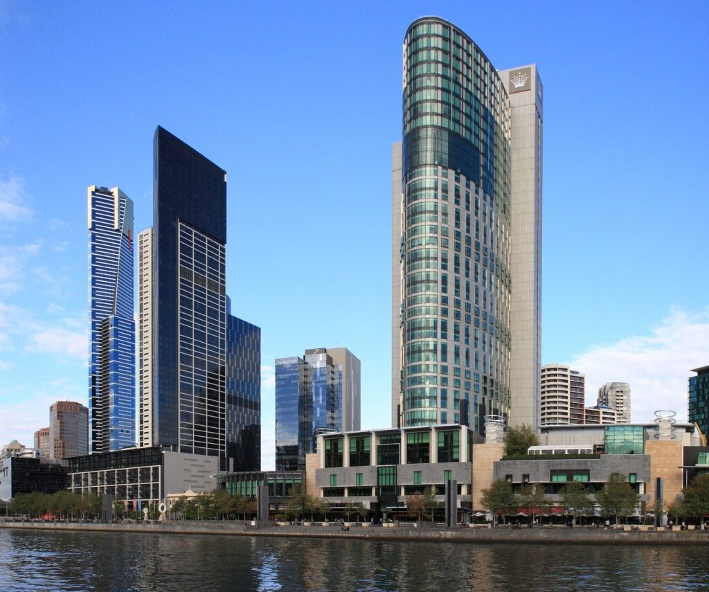 View of Crown Towers Melbourne by the water