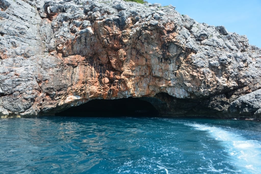 Sparkling Blue Cave with clear water