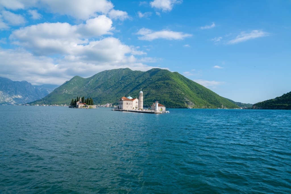 View of Our Lady of the Rocks from the water