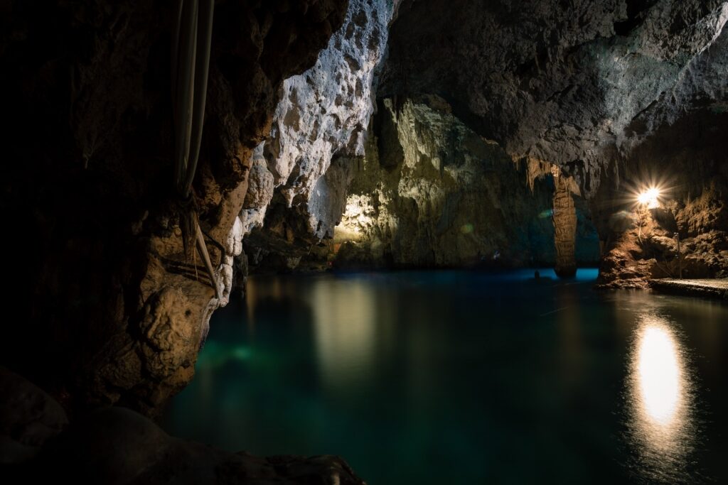 Beautiful rock formations inside Grotta dello Smeraldo