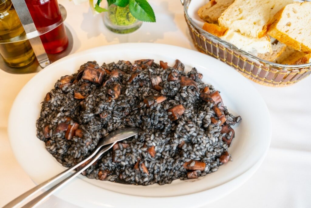 Plate of black risotto
