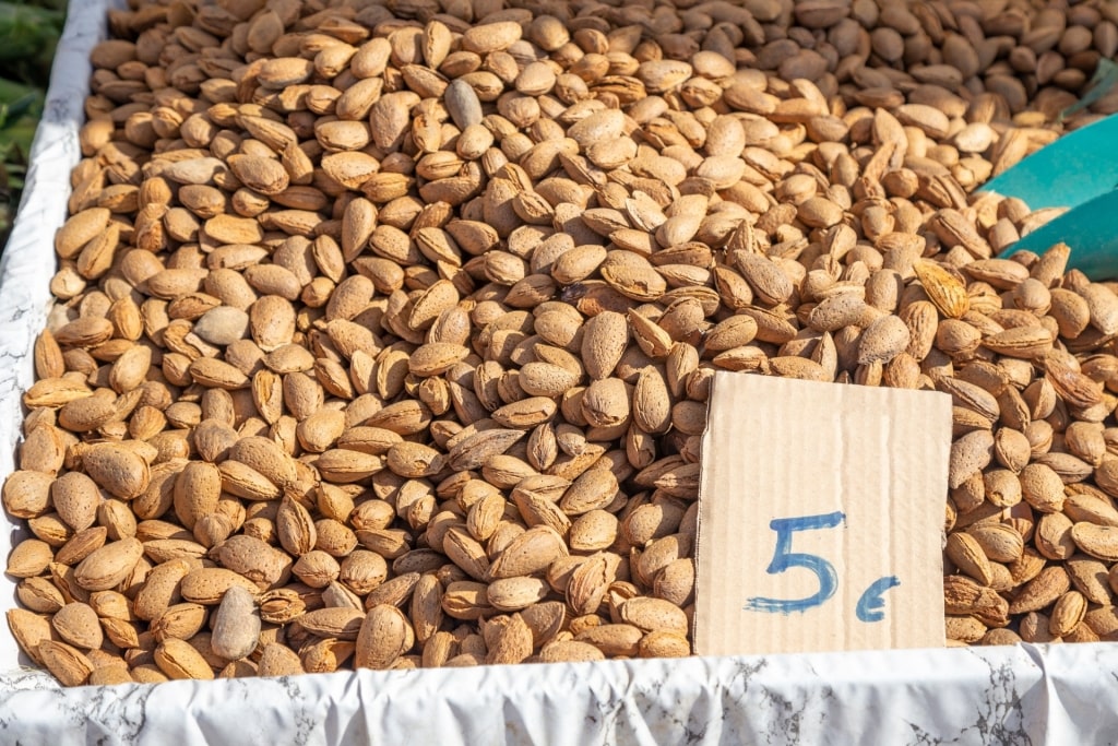 Almonds at a market in Greece