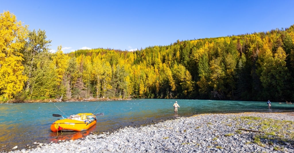 Man fishing in Kenai River, near Seward