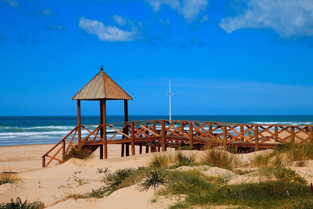 Playa de La Cortadura with boardwalk and watchtower