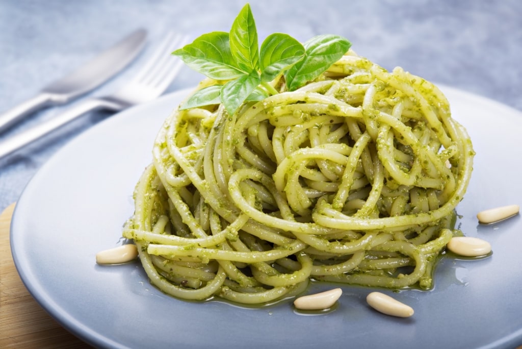 Plate of pesto pasta