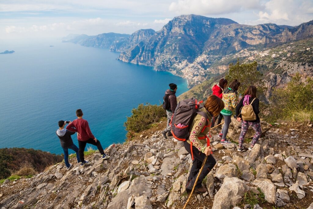 People hiking in Path of the Gods, Naples