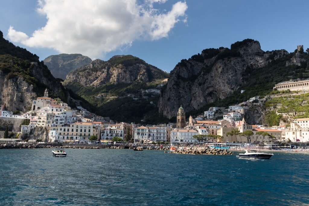 View of Amalfi town from the water