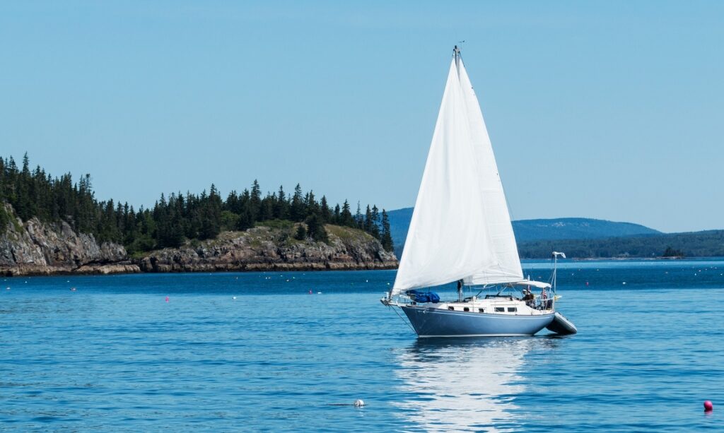 Boat sailing in Frenchman Bay in Bar Harbor, Maine