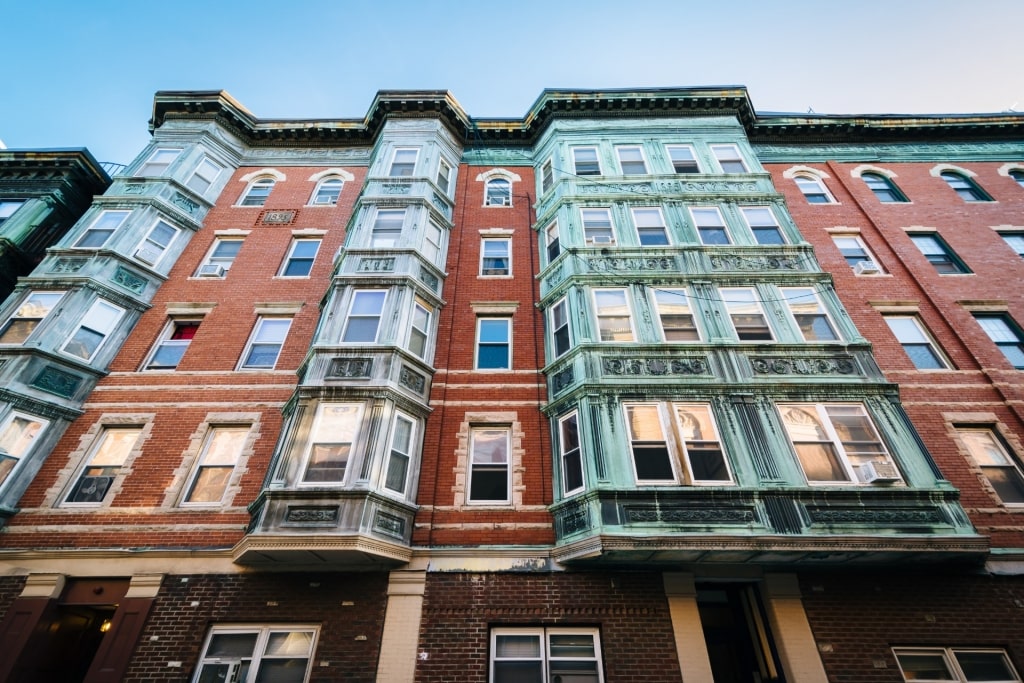 Colorful buildings in North End in Boston, Massachusetts