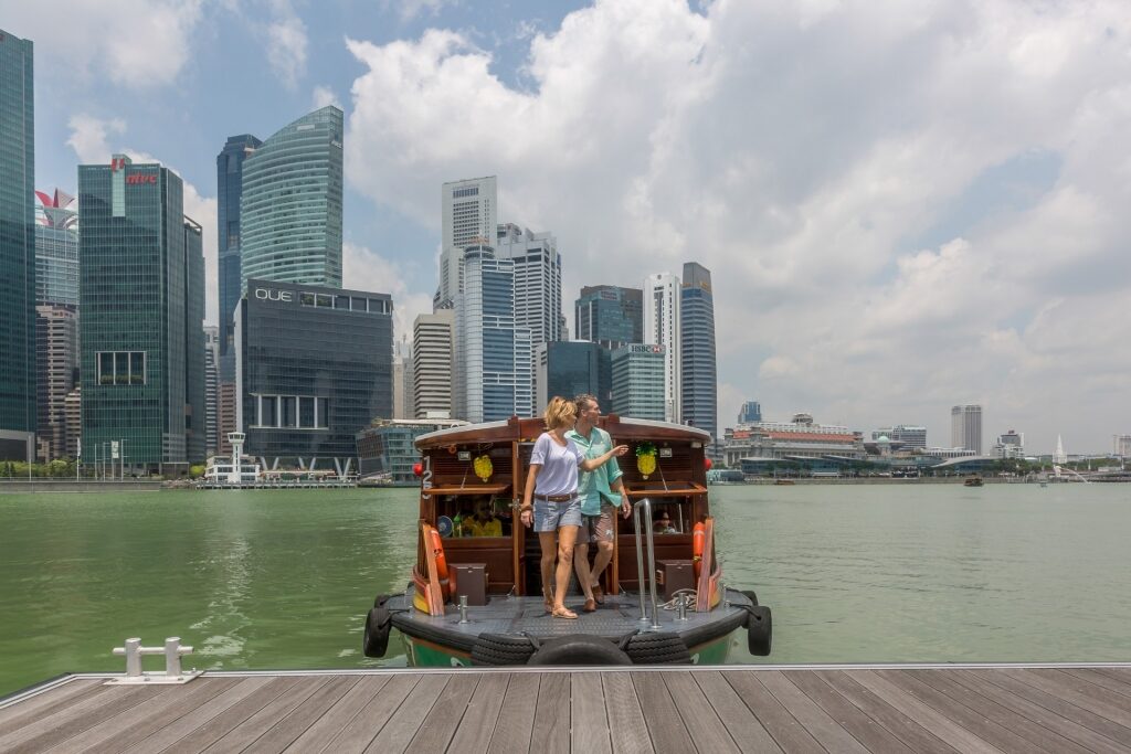Couple on a bumboat in Singapore River