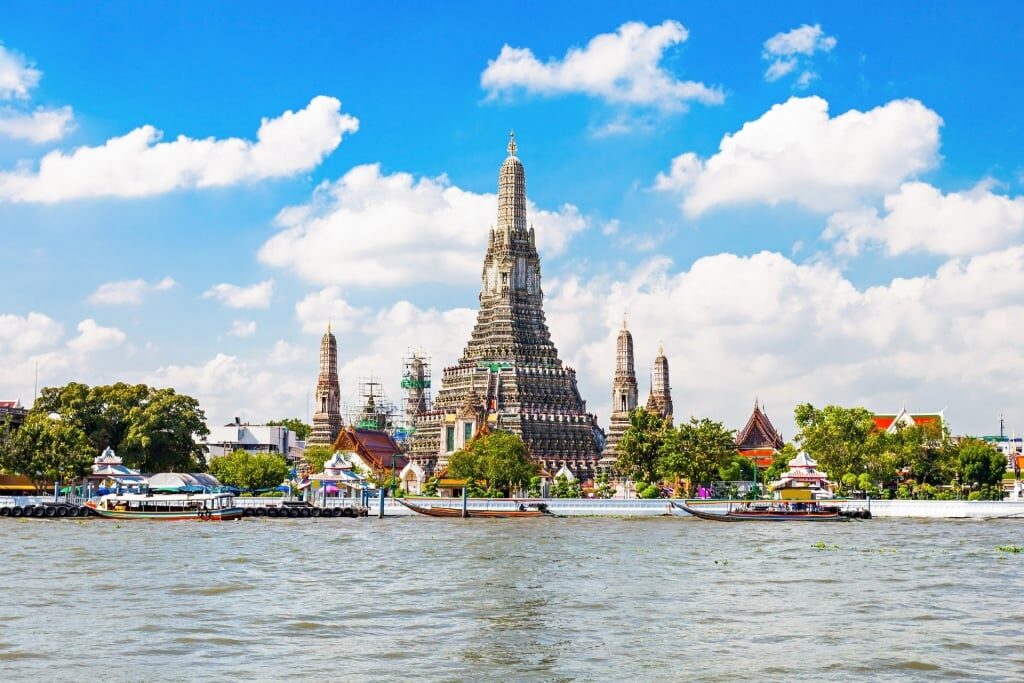 Waterfront view of Wat Arun in Bangkok, Thailand