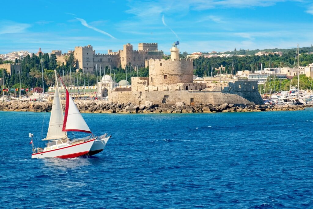 View of Agios Nikolaos Fortress, Rhodes from the water