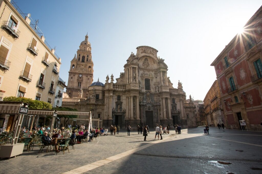 Street view of Cathedral of Murcia, near Cartagena