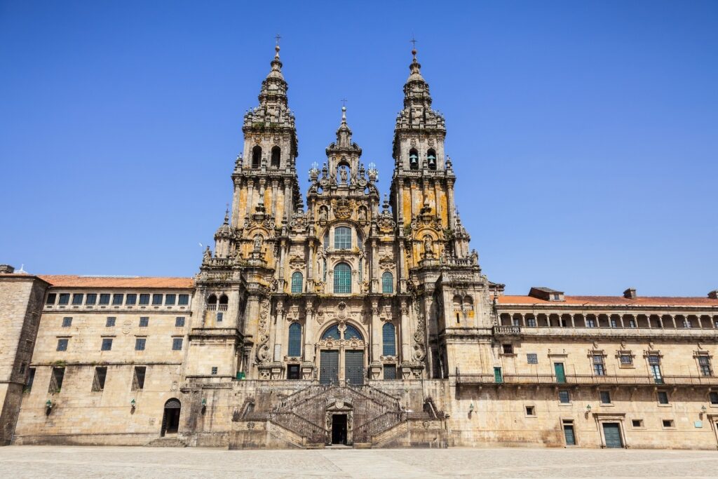 Obradoiro facade of Cathedral Santiago de Compostela, near Vigo