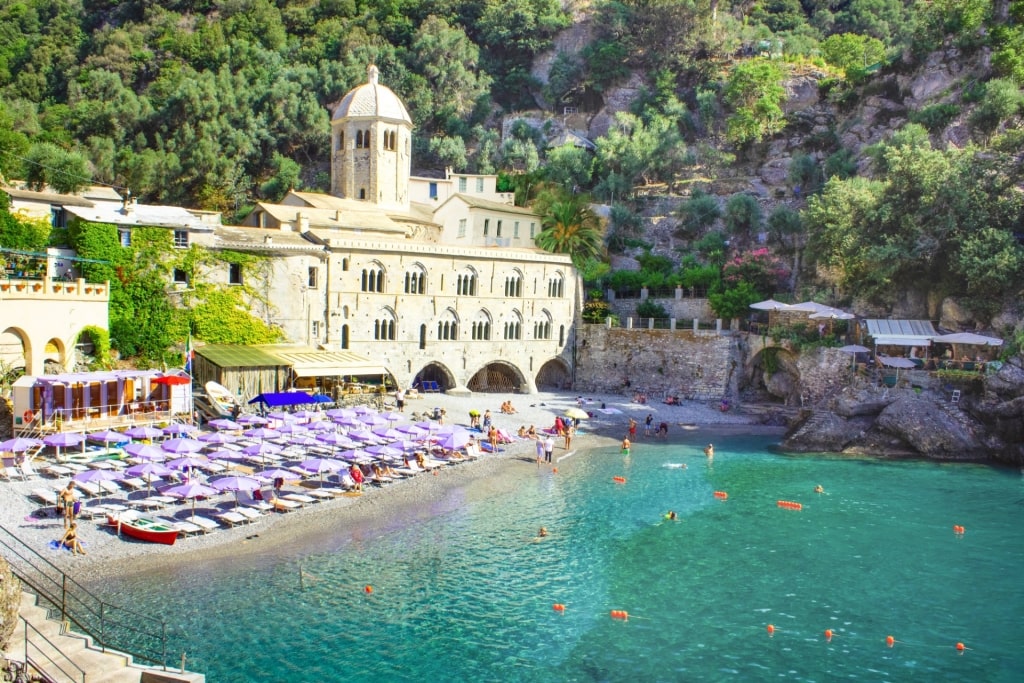 People relaxing on San Fruttuoso Bay