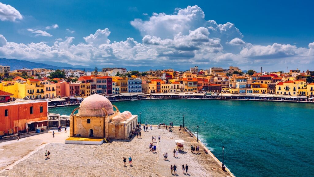 Colorful old Venetian harbor at Chania, Greece