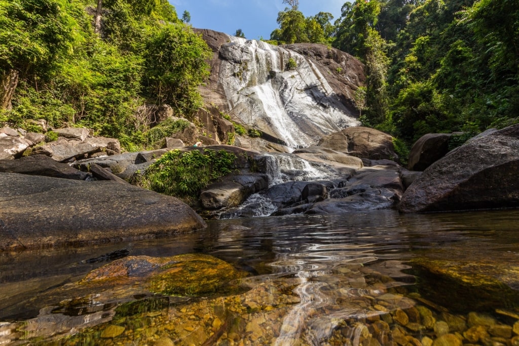 Majestic view of Telaga Tujuh Waterfalls