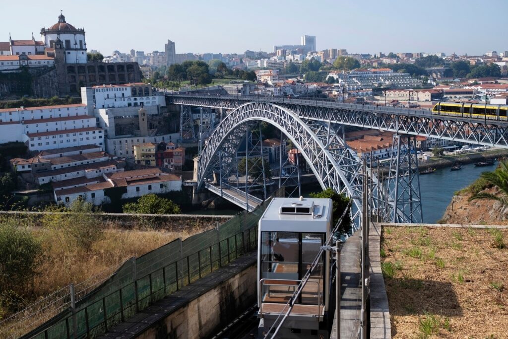 Porto funicular with view of the bridge