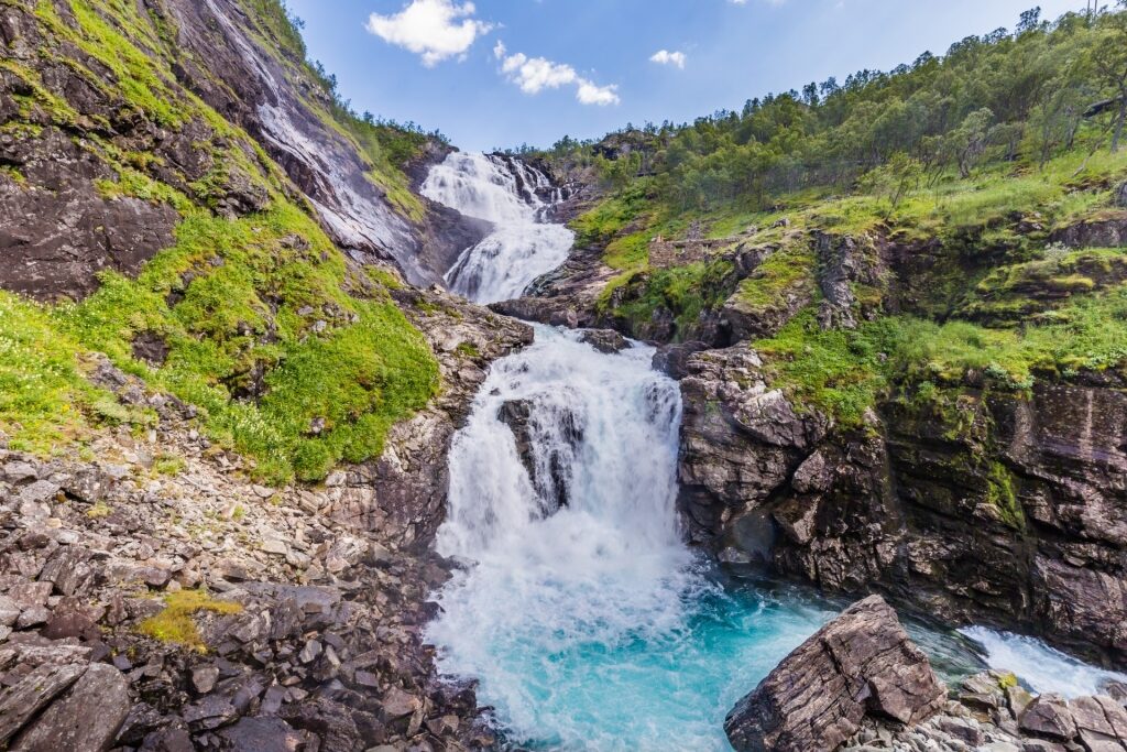 Beautiful view of Kjosfossen Waterfall, Flåm