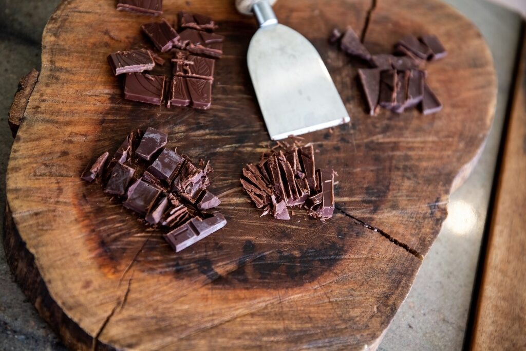 Sliced chocolate on a table