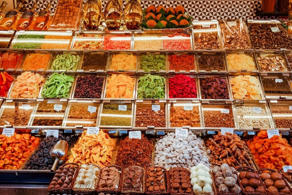 Colorful spices inside La Boqueria, Barcelona