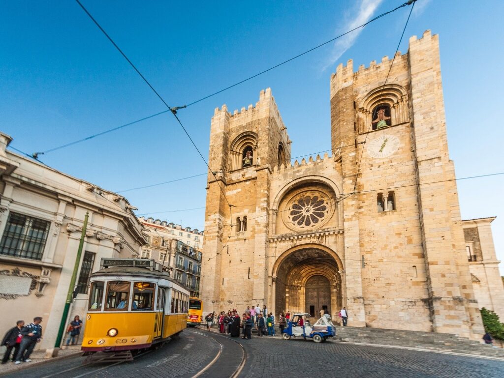 View of Lisbon Cathedral with tram