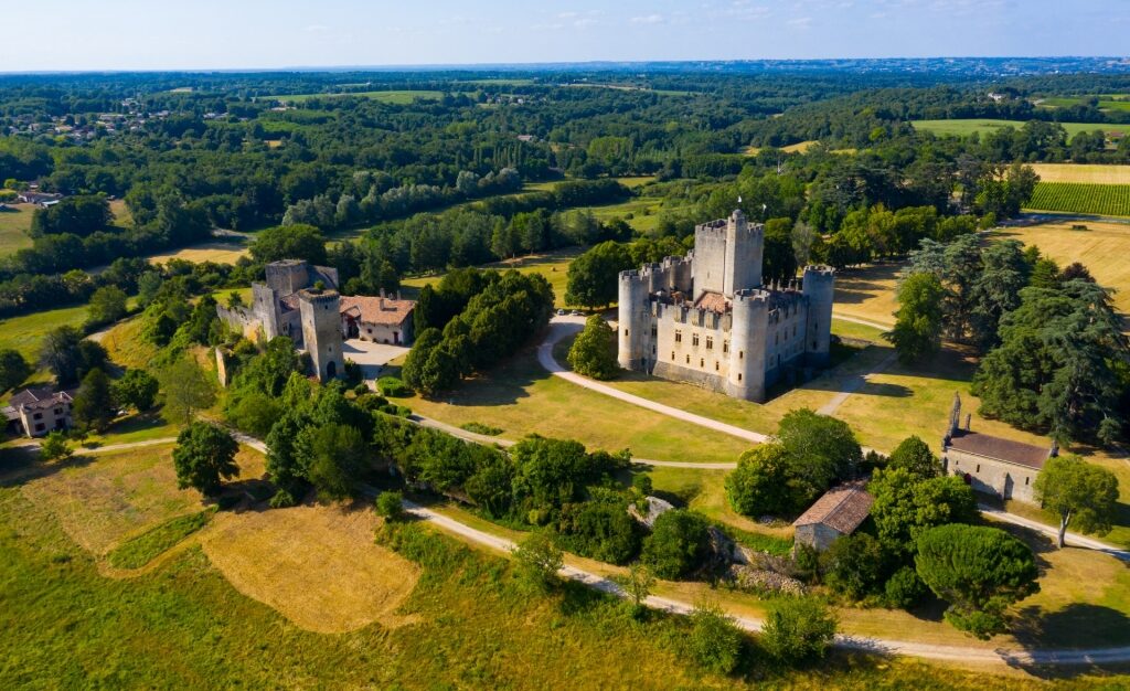 Aerial view of Château de Roquetaillade, Mazères