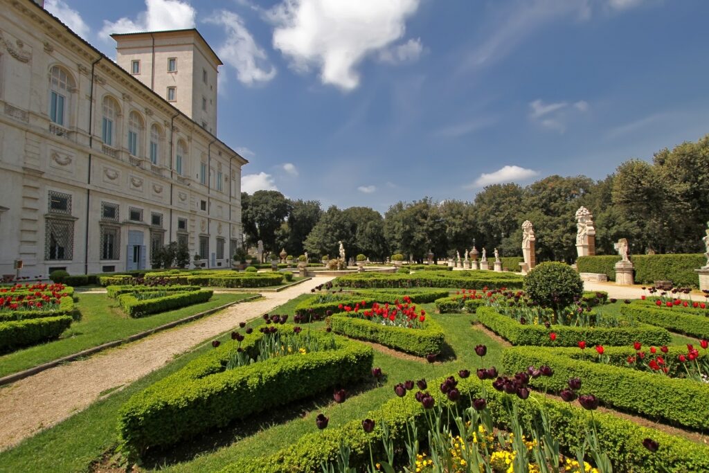Lush garden of Villa Borghese, Rome