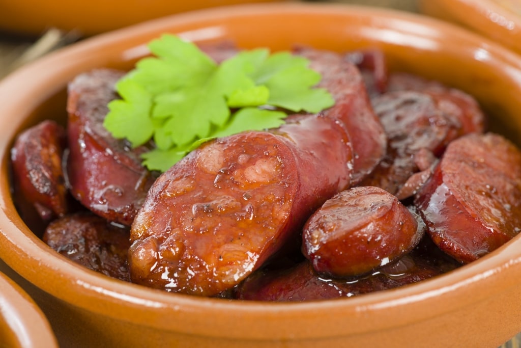 Bowl of Chorizo al vino tinto