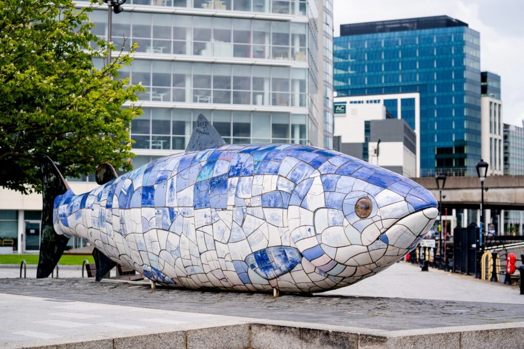 “Salmon of Knowledge” sculpture in Belfast