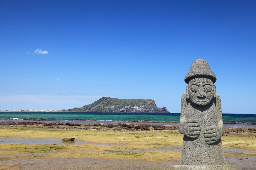 Iconic dol hareubang statue in Jeju Island