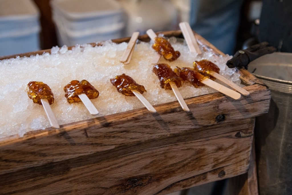 Maple taffy on ice