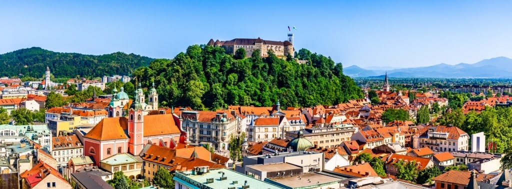 Aerial view of Ljubljana with Ljubljana Castle