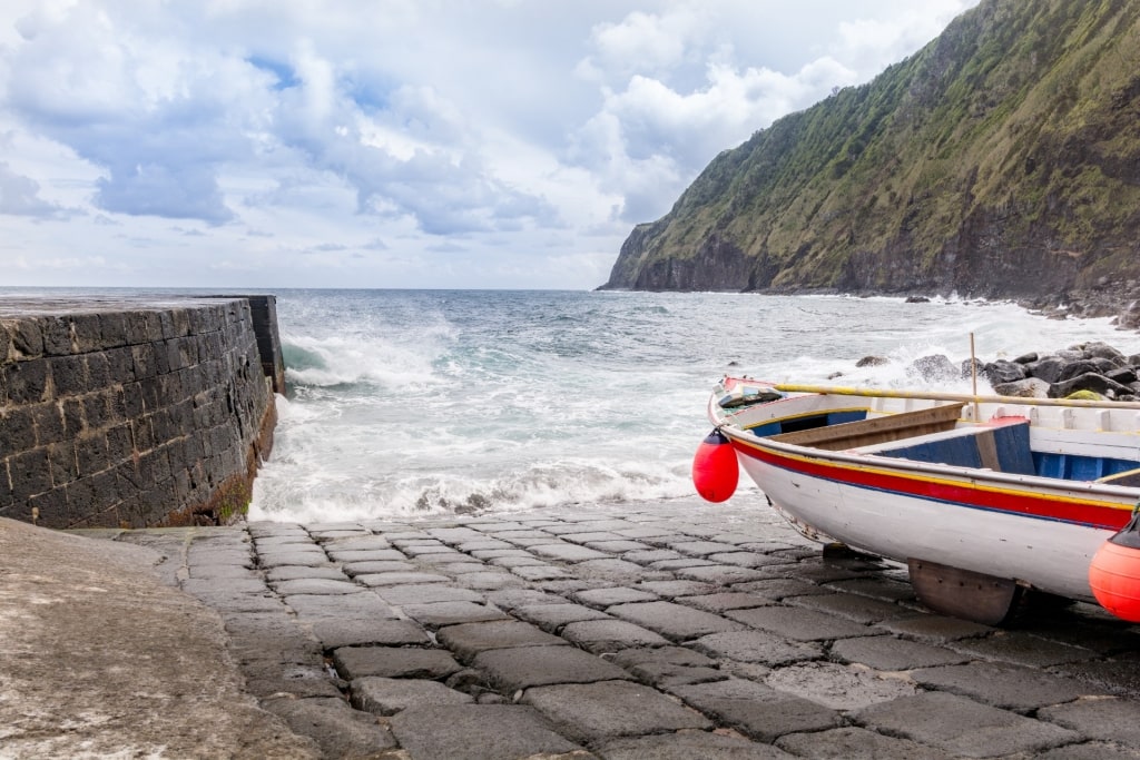 Boat in Arnel Lighthouse, near Ponta Delgada, the Azores