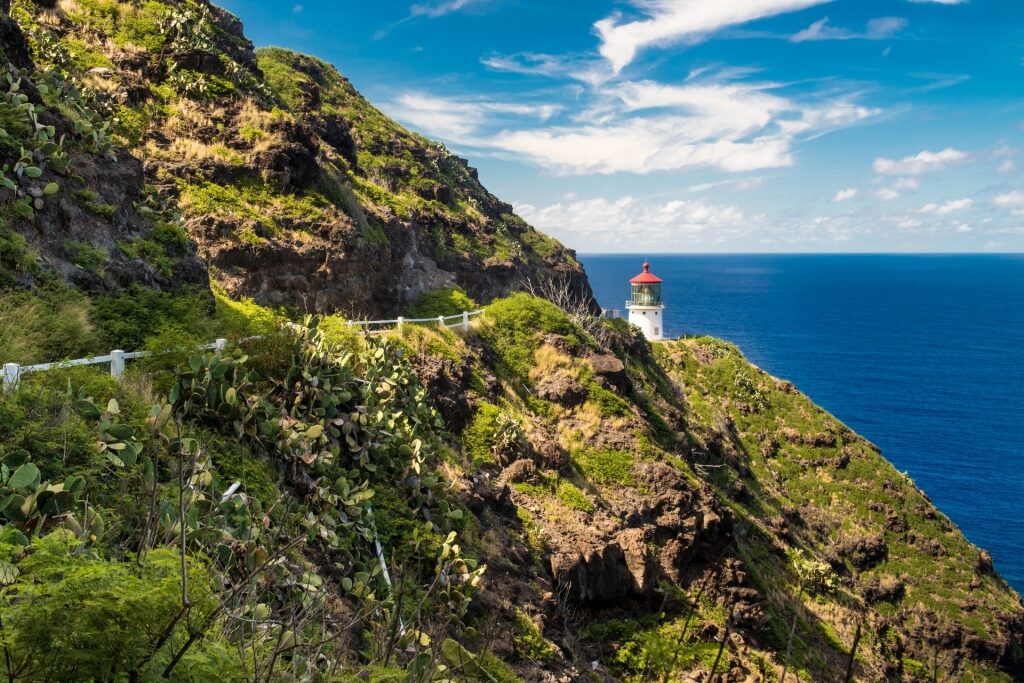 Cliffside view of Makapu’u Point Lighthouse in Honolulu, Hawaii